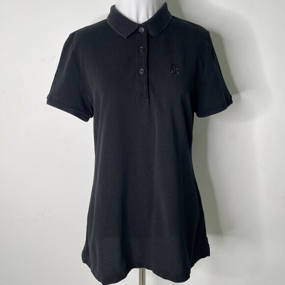 Burberry Women's Blue Black Uniform Button Down Short Sleeve Shirt Size Large - Picture 1 of 9